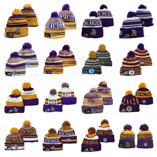 NFL Minnesota Vikings แฟชั่นฤดูหนาวอบอุ่นสีทึบหมวกถักหมวกเย็น