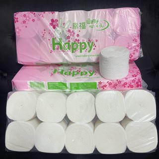 กระดาษทิชชู่ไร้แกน กระดาษชำระ Happy แพ็คละ 10 ม้วน พร้อมส่ง Happy