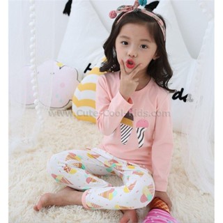 L-PJG-1146 ชุดนอนเด็ก สีชมพู ลายไอติม Size-90 (1-2Y)