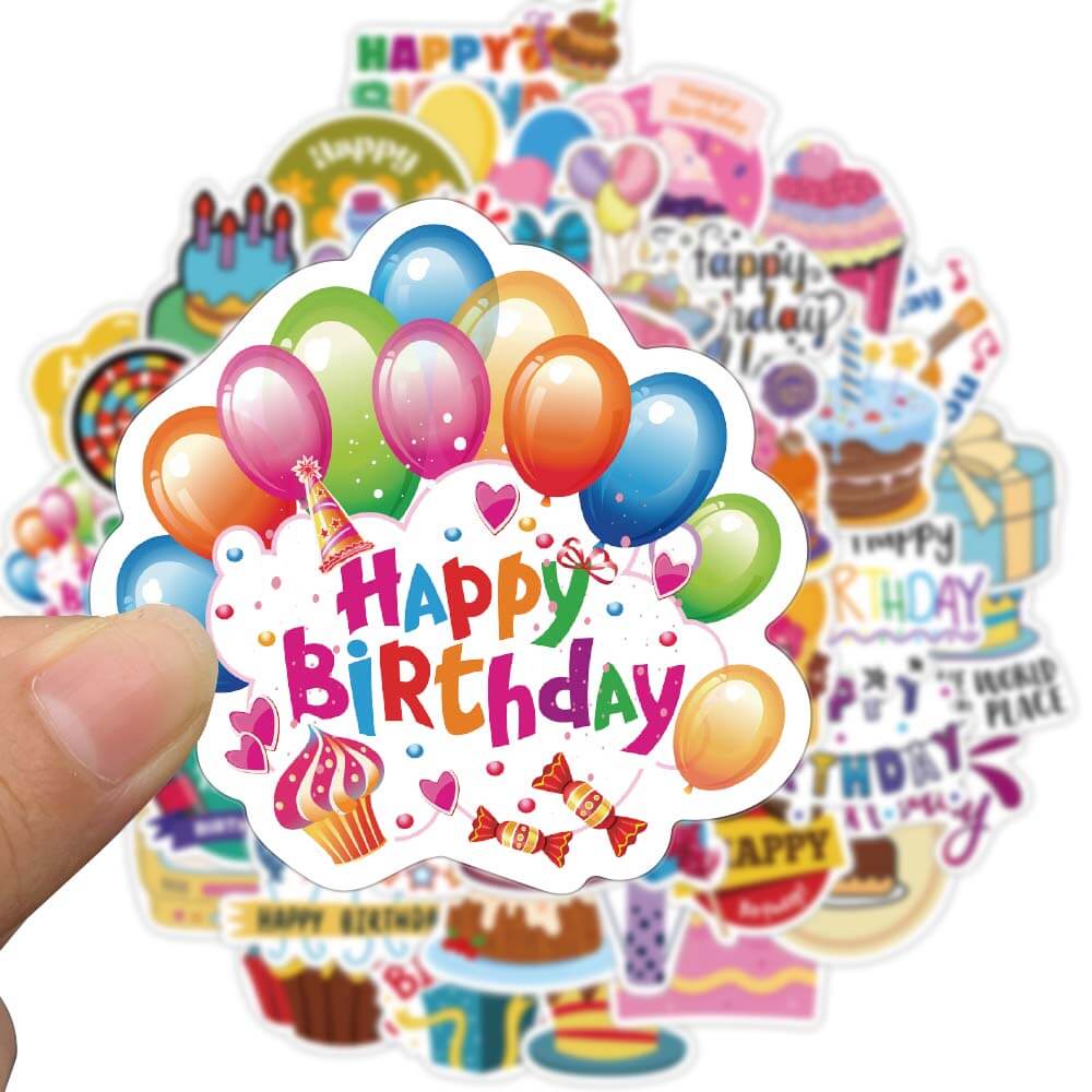 [สติกเกอร์ขนาดใหญ่] สติกเกอร์ ลายการ์ตูน Happy Birthday สําหรับติดตกแต่งรถยนต์ หมวกกันน็อค กระเป๋าเดินทาง แล็ปท็อป เครื่องเขียน สมุดภาพ ของเล่นเด็ก 50 ชิ้น