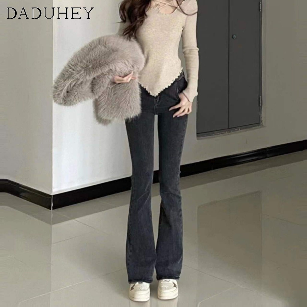 DaDuHey (7 Colors) High Waist Jeans Women's New Elastic Slim Fit Hot Girl Bell-Bottom Jeans Pants Bootcut Jeans