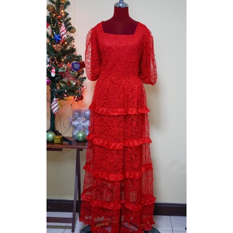 เดรสเจ้าหญิง เดรสสาวอ้วน เดรสคนอ้วนสีแดง 2XL 3XL