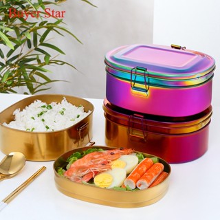 Double Layers Stainless Steel Bento Box Kids Lunch Box with hanlde Leak-Proof Storage Metal Box For School Food Containe