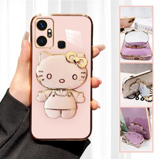 เคสโทรศัพท์มือถือ ชุบไฟฟ้า กันกระแทก ลายแมวเฮลโลคิตตี้ พร้อมขาตั้ง สําหรับ Infinix Smart 4 Smart 5 Smart 6 Plus Smart 6 Smart 6 HD