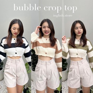 เสื้อแขนยาวไหมพรมลายขวาง รุ่น  Bubble crop top🧸✨