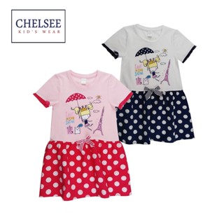 Chelsee ชุดเดรสกระโปรง เด็กผู้หญิง พิมพ์ลาย กระโปรงลายจุด รุ่น 237802 ผ้า Cotton 95% Spandex 5% อายุ 2-9 ปี เดรสเด็ก