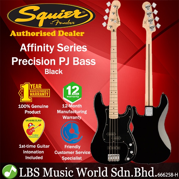 Squier Affinity Series Precision PJ Electric Bass Guitar Maple Fretboard - สีดํา
