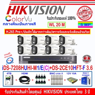 Hikvision ColorVu กล้องวงจรปิด 5MP รุ่น DS-2CE10HFT-F 3.6mm (8)+ DVR iDS-7208HUHI-M1/E(C)(1)+ชุด 4H2SJB/AC