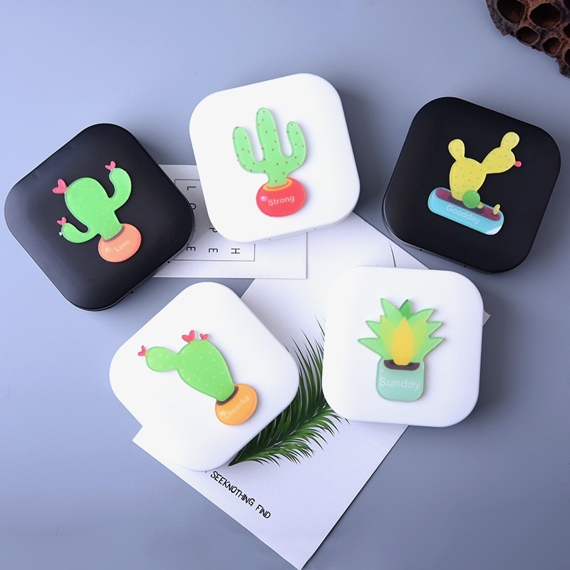 💛กล่องใส่คอนแทคเลนส์ กระบองเพชร  กล่องเก็บคอนแทค ที่ใส่คอนแทคเลนส์ พร้อมอุปกรณ์ (Contact lens Box Se