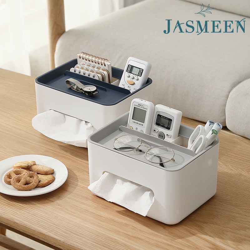 JASMEEN กล่องทิชชู่ตั้งโต๊ะ ใช้ในบ้าน เก็บมือถือ รีโมท เครื่องสำอางได้ ประหยัดพื้นที่ เรียบร้อยสวยงาม！A44