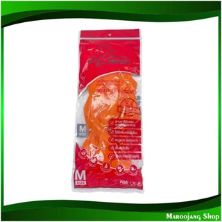 ถุงมือยางธรรมชาติ ขนาด M 13 นิ้ว สีส้ม Natural Rubber Gloves (แพ็ค12+1ชิ้น) ตราม้า Horse Brand ถุงมือ ถุงมือยาง