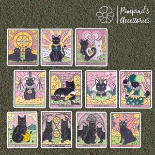 ʕ •ᴥ•ʔ ✿ พร้อมส่ง : เข็มกลัดเซ็ททาโรต์แมวดำ | Black Cat Tarot Card Enamel Brooch Pin Set.