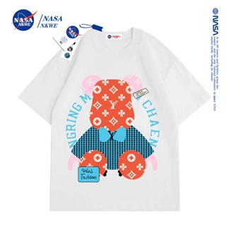 2023 เสื้อยืดแขนสั้น คอกลม ผ้าฝ้าย พิมพ์ลายการ์ตูน NASA ทรงหลวม สีขาว แฟชั่นฤดูร้อน สําหรับผู้หญิง และคู่รัก_49