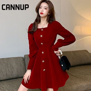 CANNUP ชุดสีแดง ชุดคริสต์มาส แขนยาว กระโปรงสั้น Dresses SA221047