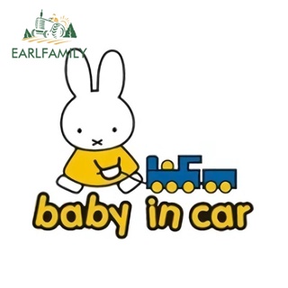 Earlfamily สติกเกอร์ไวนิล ลายการ์ตูน Miffy ป้องกันรอยขีดข่วน สําหรับติดตกแต่งรถยนต์ ตู้เย็น 13 ซม. x 12.7 ซม.