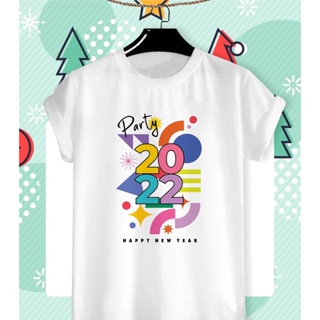 🎅 เสื้อยืดลายปีใหม่ Happy New Year &amp; Merry Christmas 2022 ลายน่ารักๆ ผ้า TK ใส่สบาย สีสันสดใส ไม่ยืดไม่ย้วย