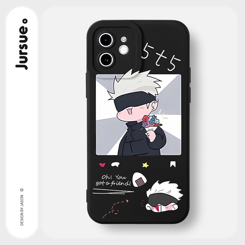 JURSUE เคสไอโฟน เคสซิลิโคนนุ่มกันกระแทกการ์ตูนอนิเมะตลก เคสโทรศัพท์ สีดำ Compatible for iPhone 16 15 14 13 12 11 Pro Max SE 2020 X XR XS 8 7 Plus พลัส Y2724