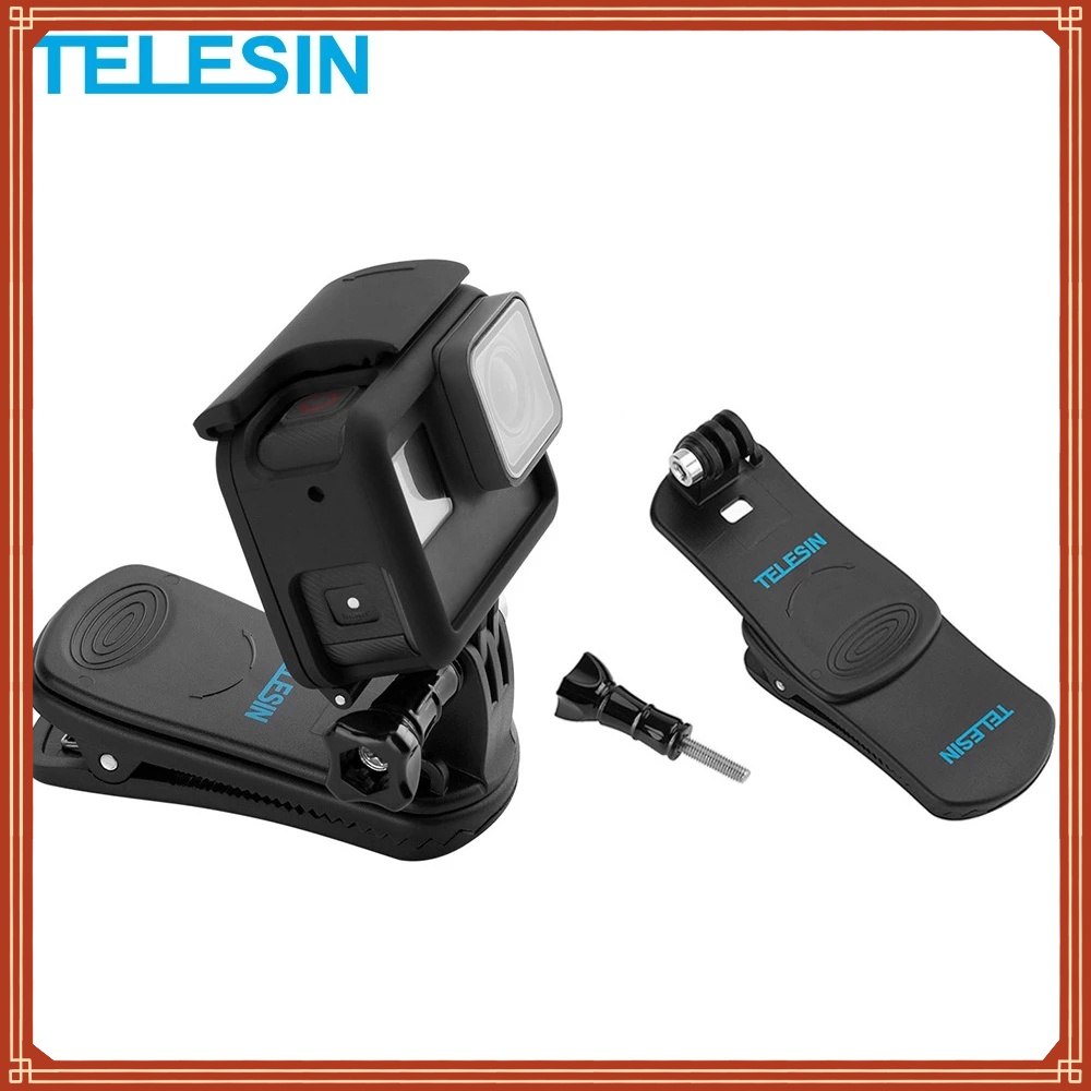 Telesin 360° หมุนกระเป๋าเป้สะพายหลังคลิป Clamp Mount สําหรับ GoPro Hero 11 10 9 Insta360 SJCAM SJ10 SJ8 DJI Osmo Action อุปกรณ์เสริมกล้อง