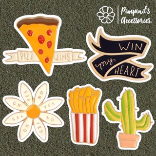 🇹🇭 พร้อมส่ง : 🌼🌵🍟🍕 เข็มกลัดดอกไม้,กระบองเพชร,เฟรนฟรายและพิซซ่า | Flower,Cactus,Frenchfries&amp;Pizza Enamel Brooch Pin Set.