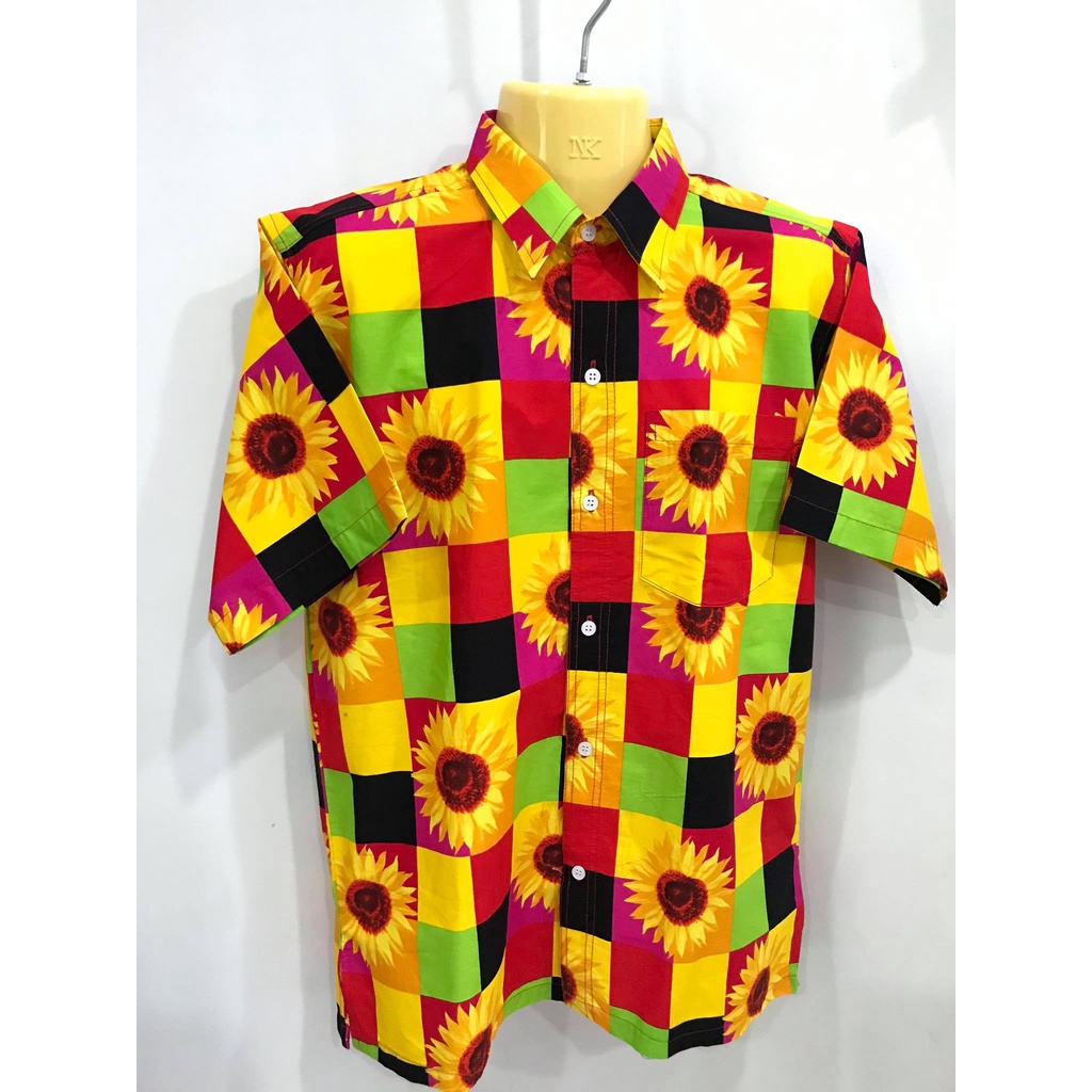 พร้อมส่ง เสื้อกรานต์ เสื้อ ลายดอกทานตะวัน ผ้าคอตตอนพิมส์ลาย ลายสวยสีสดใส