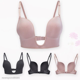 ✼✟เซ็กซี่ Backless Bra ลูกไม้ Deep U กลับต่ำ Bralette ถ้วยบาง Brassiere Halter Soft Seamless Elastic ชุดชั้นใน Tank Tops