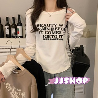 JJ shop 💜พร้อมส่ง เสื้อแขนยาวไหมพรม คอกลม สกีนข้อความด้านหน้า ใส่สบาย "M2905"