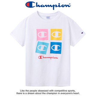 Champion เสื้อยืดแขนสั้น ผ้าฝ้าย พิมพ์ลายโลโก้ ทรงหลวม สําหรับทุกเพศ