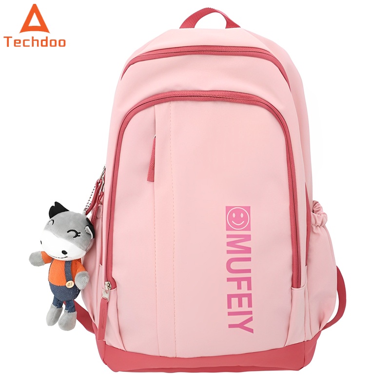 TechdooSchool กระเป๋ากันน้ําผู้ชายกระเป๋าเป้สะพายหลังแล็ปท็อปกลับโรงเรียนทํางานสบายๆแฟชั่นโรงเรียนเด