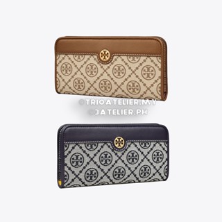 Toryburch T กระเป๋าสตางค์ แบบมีซิป โมโนแกรม 2 สี