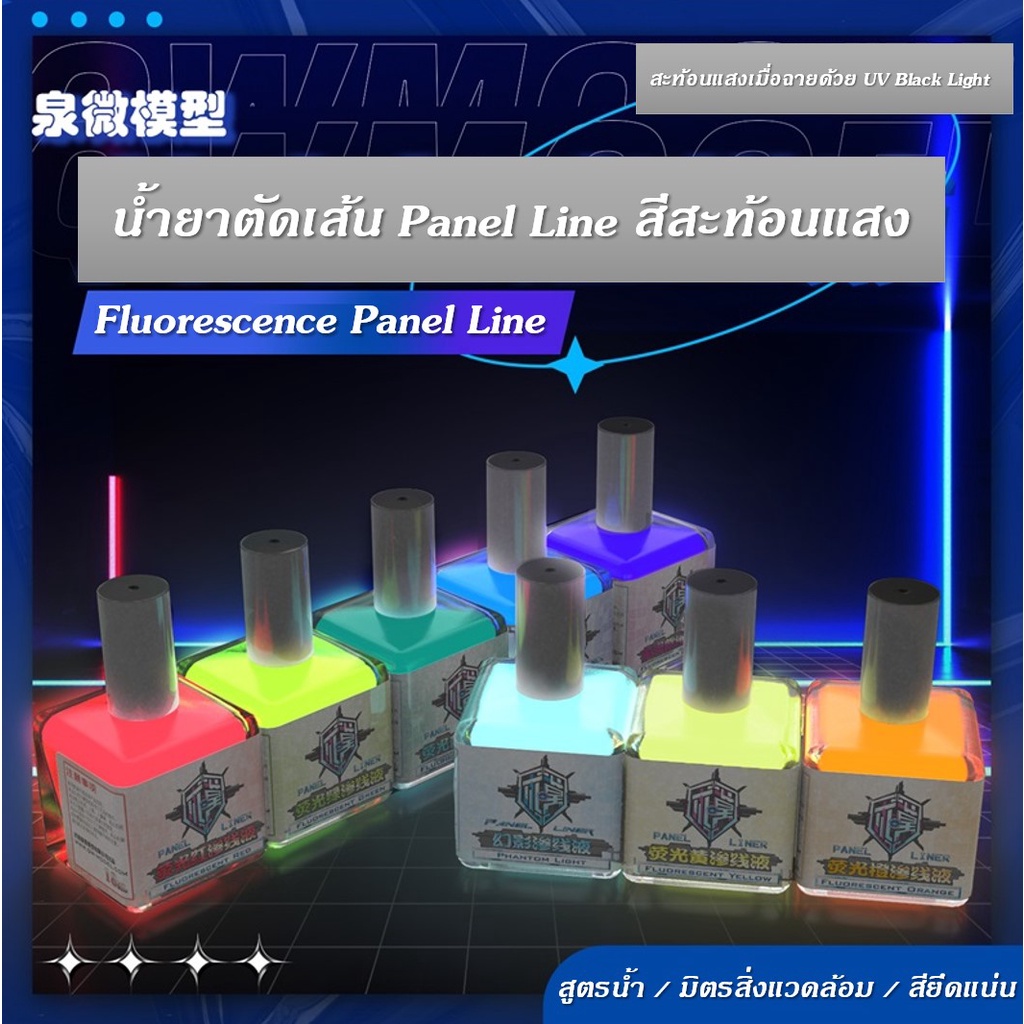 Fluorescent Panel Line Accent Color น้ำยาตัดเส้น สีสะท้อนแสง สำหรับกันดั้ม กันพลาและพลาสติกโมเดล