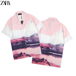 Za สตรีทแฟชั่น542354Ra เสื้อเชิ้ตแขนสั้นลําลอง พิมพ์ลายภูมิทัศน์ สําหรับผู้ชาย และผู้หญิง