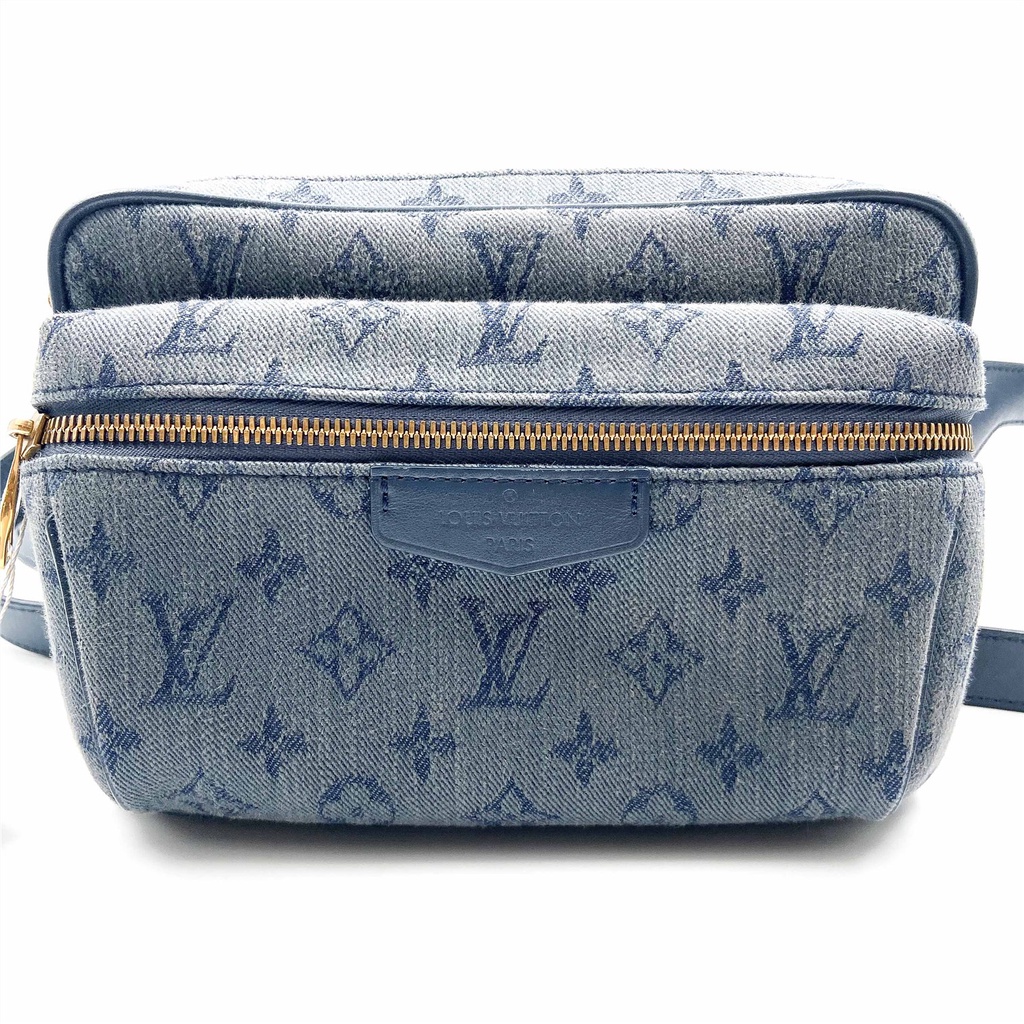 LV Louis Vuitton Denim Denim Blue Fanny Bag กระเป๋าขนาดกลาง Unisex