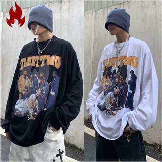 HOTMAN เสื้อยืดแขนยาวพิมพ์ลาย INS สําหรับผู้ชาย, เสื้อสเวตเตอร์หลวมคอกลมรุ่นเกาหลี