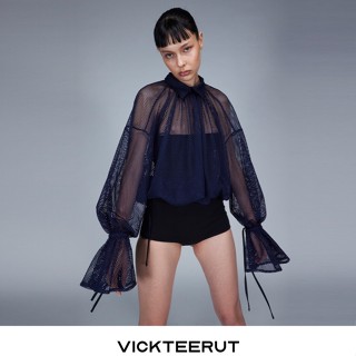 VICKTEERUT Bishop Sleeve Ruffle Collar Mesh Blouse เสื้อแขนระบาย ตัวโคร่ง ผ้าตาข่าย