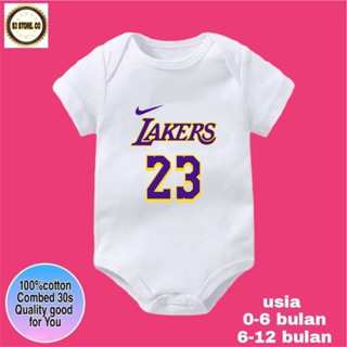 ชุดบอดี้สูท จัมพ์สูท ผ้าฝ้าย แขนสั้น ลาย BABY LAKERS 23 - NBA 30s สีดํา ขาว สําหรับเด็กผู้ชาย และเด็กผู้หญิง