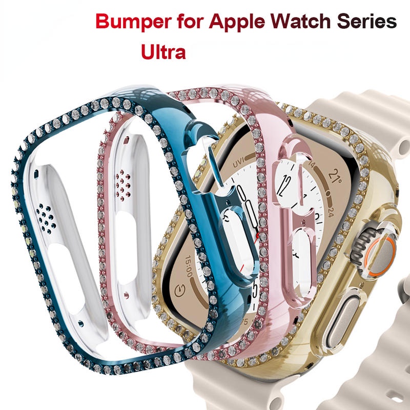เคสเพชรสําหรับ Apple Watch Ultra Cover Screen Protector กรอบเปลือกกันชนสําหรับ iWatch Ultra 49mm