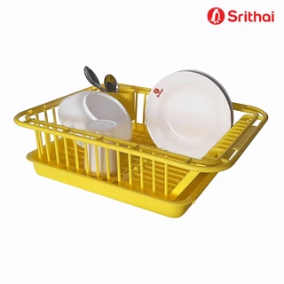 Srithai Superware ที่คว่ำจานชามพลาสติก ตะกร้าคว่ำจาน แบบโล่ง มีถาดรองน้ำทิ้ง และที่ใส่ช้อนส้อม รุ่น B-150