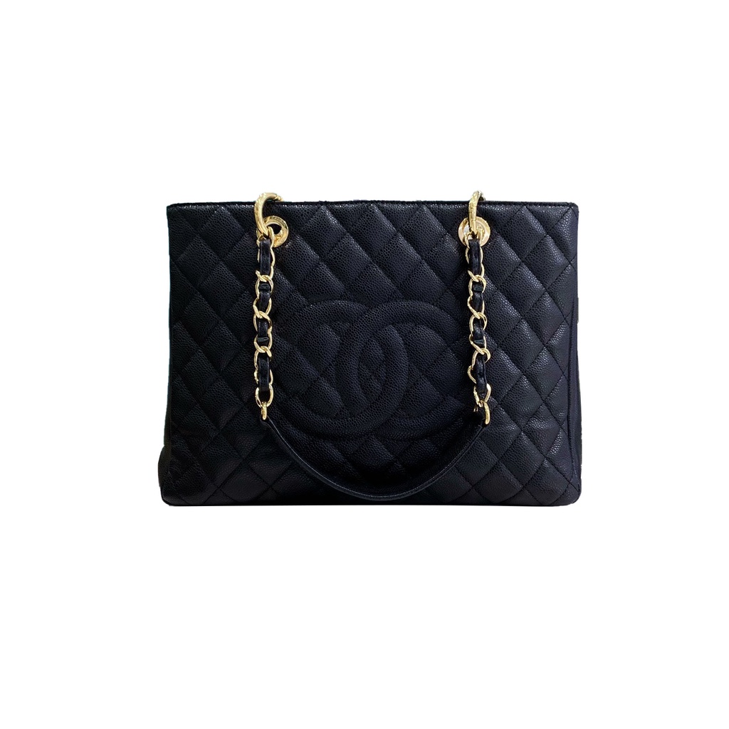 ▲○₪Chanel CHANEL GST กระเป๋าสุภาพสตรี Black Hand Shoulder Bag Shopping Bag Authentic