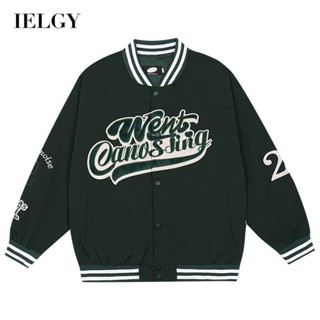 Ielgy Tide เสื้อแจ็กเก็ตเบสบอล ปักลายตัวอักษร ทรงหลวม สไตล์ฮิปฮอป สตรีท สําหรับผู้ชาย