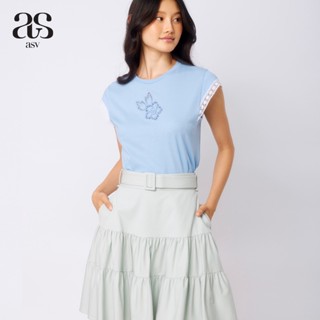 [asv aw22] Eliza flare skirt กระโปรงสั้น ตัดต่อจีบรูด แต่งคาดเข็มขัด