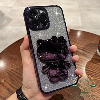 เคสโทรศัพท์มือถือ TPU ใส เคลือบไฟฟ้า แต่งกลิตเตอร์ ไล่โทนสี พร้อมกระจก สําหรับ Iphone14 13 12 11Pro Max Plus