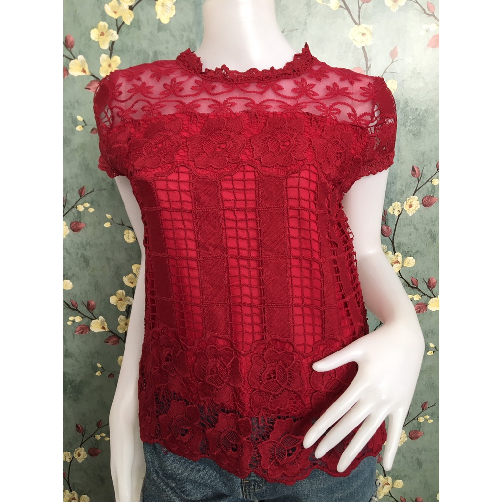 เสื้อลูกไม้ ลายดอก เสื้อสาวอวบ ใส่ออกงานต่างๆ ไปวัดงานบุญ รุ่น4210-กุหลาบ