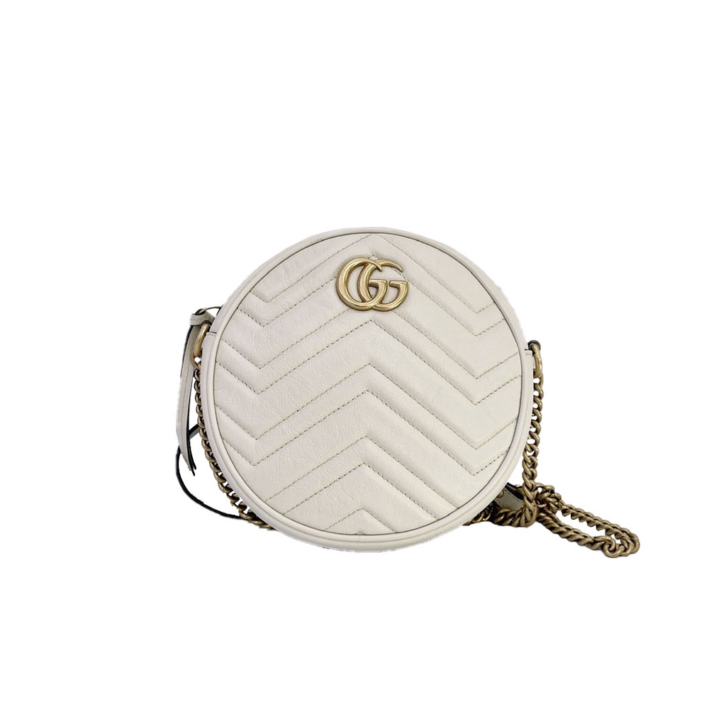 ❈Gucci Gucci marmont round cake bag women กระเป๋าสะพายสีขาว Messenger bag แท้