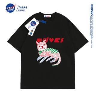เสื้อยืดแขนสั้น พิมพ์ลาย NASA แฟชั่นฤดูร้อน สไตล์อเมริกัน สําหรับผู้หญิงเสื้อยืด _30