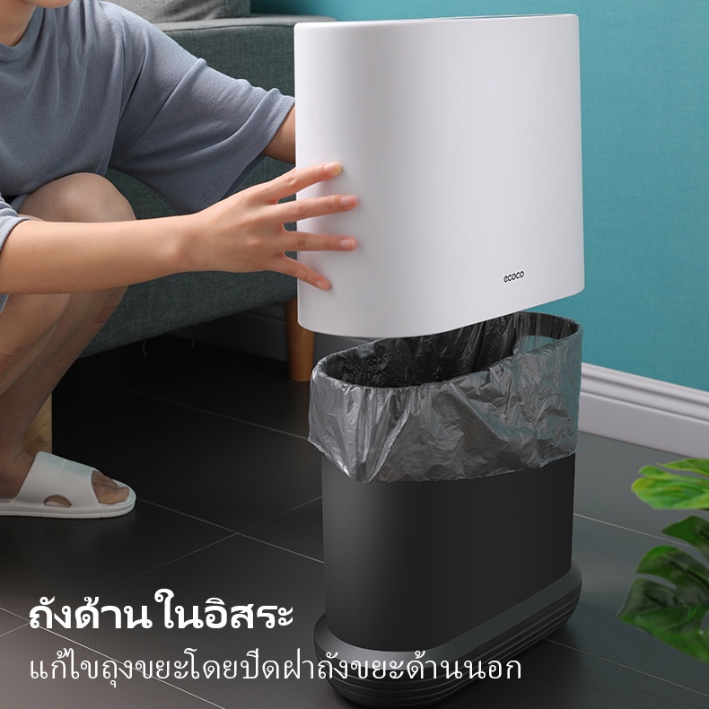 [พร้อมส่ง]Ecoco ถังขยะมีฝาปิด 10 ลิตร เปิดเพียงคลิกเดียว ถังขยะแคบ ถุงขยะ (ซื้อแยก) - รูปที่ 5