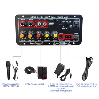 แอมป์จิ๋ว แอมป์บลูทูธ สองบรรทัด เครื่องขยายเสียง 900w 2ch โมแรงๆ 12/24/220V บอร์ดแอ