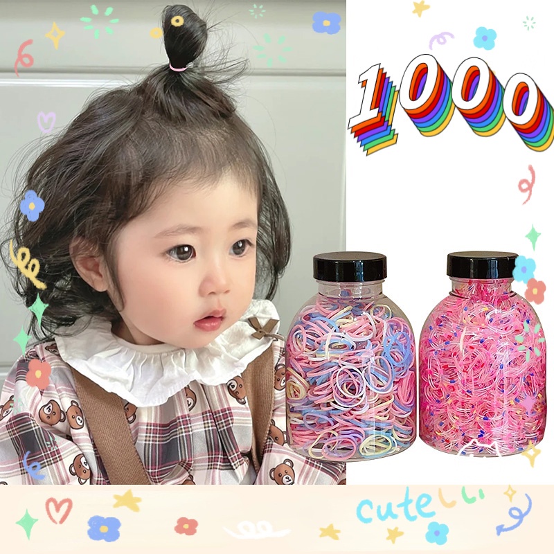 ยางรัดผม แบบใช้แล้วทิ้ง ขนาดเล็ก สีแคนดี้ ยืดหยุ่นสูง สําหรับเด็ก (กระป๋อง) 1000 ชิ้น