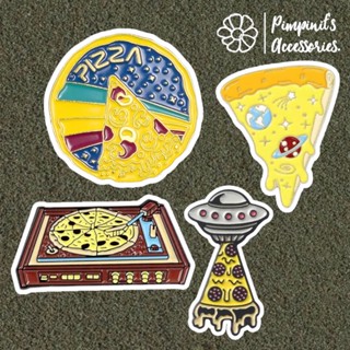 🇹🇭 พร้อมส่ง : 🛸🍕 เข็มกลัดเซ็ทยูเอฟโอและพิซซ่า | UFO &amp; Pizza Enamel Brooch Pin Set.