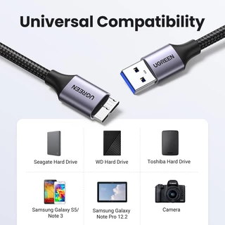 Ugreen สายเคเบิล Micro USB 3.0 USB 3.0 A เป็น Micro B ไนล่อนถัก ฮาร์ดไดรฟ์ภายนอก สําหรับ Samsung Galaxy S5 Note 3 Pro 12.2 ดิจิทัลตะวันตก Toshiba My Passp