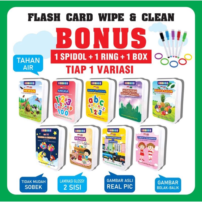 Flashcard Wipe Clean Original Free Rings, Marker, Box mika